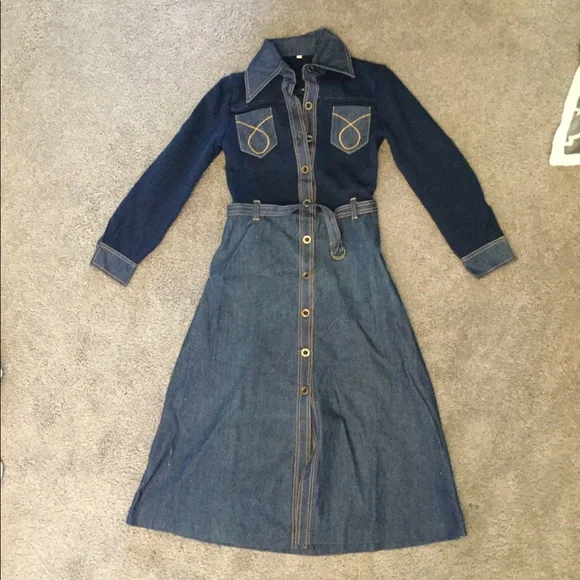 JEAN PAUL GAULTIER JPG VINTAGE SIGNATURE DENIM JEAN KNIT SHIRT DRESS sz 36 - Picture 3 of 6